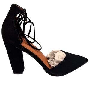 X2B SHARY-2N Black Lace Up Pointed Toe Block 4” Heel Pumps Women’s Size 8